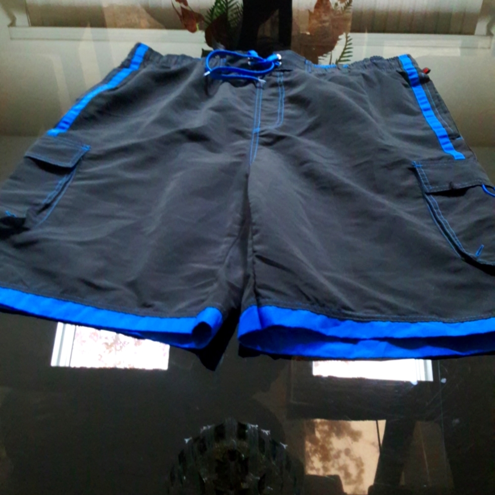NBN gear black 3XL reg men's swim trunks blue stripe